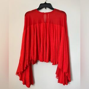 Free People | Size S, Coral Red Bell Sleeve Blouse with Mesh Upper